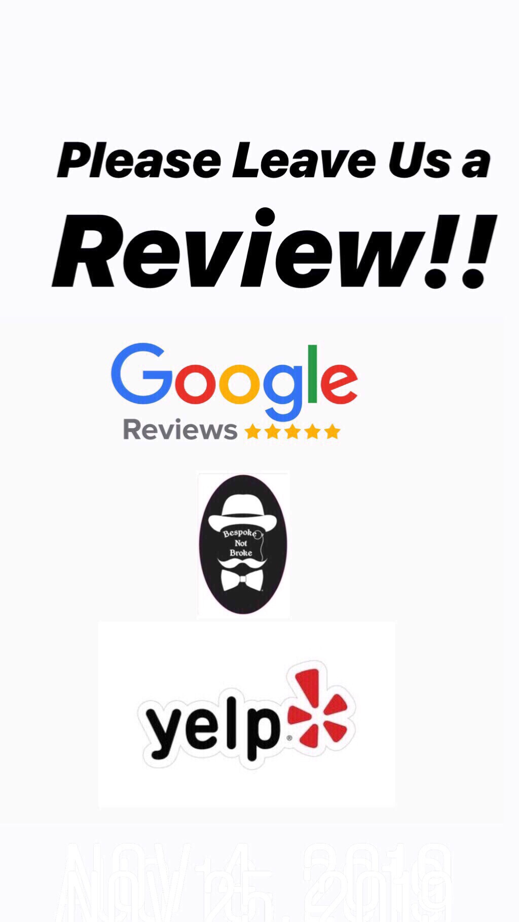 Google and Yelp Reviews Requested Bespoke Not Broke